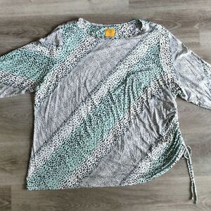 NEW Ruby Rd Leopard Print Women's Top Jeweled Neckline 3/4 Sleeve